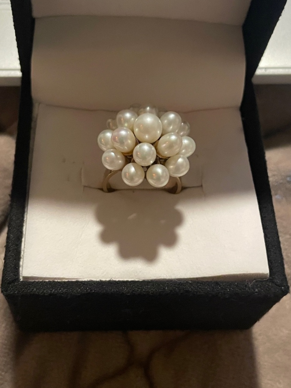 10 K Gold Pearl Cluster Ring - Cream Pearl Cocktail Ring